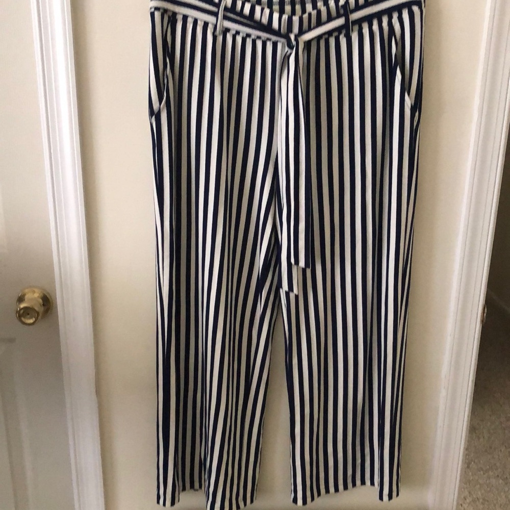 KWOT Any Body casual flare leg white with blue stripe summer/ spring pant .
